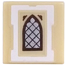Lego Tile 1 x 1 with Silver Arched Window with Dark Bluish Gray Frame and Lattice on White Background Pattern / Tan