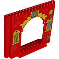 Lego Panel 4 x 16 x 10 with Fire Station, Yellow Bell, Bricks, Window Print / Red