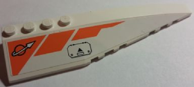 Lego Wedge 12 x 3 Right with Modified Classic Space Logo, Orange Lines and Hatch Pattern (Sticker) - Set 7690 / White