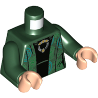 Lego Torso Robe with Green and Dark Turquoise Circles, Black Undershirt, and Hoop Necklace Print, Dark Green Arms, Light Nougat Hands / Dark Green