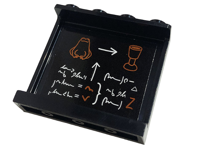 Lego Panel 1 x 4 x 3 with Side Supports - Hollow Studs with Goblet, Frog, White Arrows and Magic Spell Writing on Blackboard Pattern on Inside (Sticker) - Set 76382