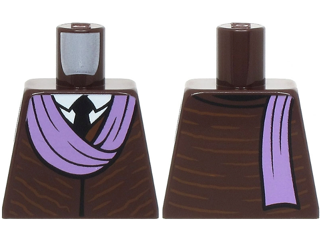 Lego Torso Robe over White Shirt, Black Tie, Medium Lavender Turban Pattern / Dark Brown