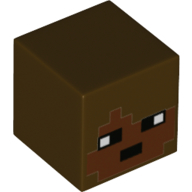 Lego Minifig Head Special, Cube with Pixelated Reddish Brown Face, Black Eyes Print / Dark Brown