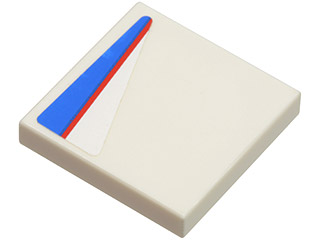 Lego Tile 2 x 2 with Red Line on Blue and White Pattern Model Right Side (Sticker) - Set 8125 / White