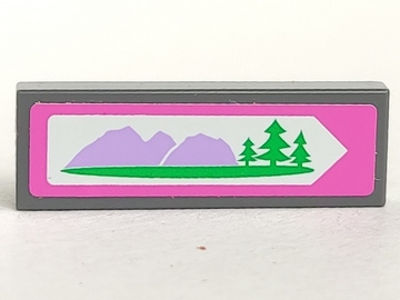 Lego Tile 1 x 3 with Road Sign with Mountains and Trees Pattern (Sticker) - Set 41013 / Dark Bluish Gray