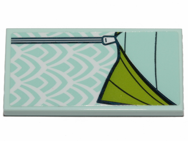 Lego Tile 2 x 4 with Light Aqua and Lime Sleeping Bag Pattern (Sticker) - Set 41424 / Light Aqua