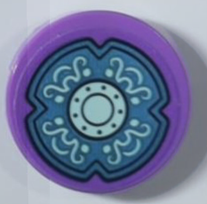 Lego Tile, Round 2 x 2 with Bottom Stud Holder with Light Aqua and Metallic Light Blue Shield Pattern (Sticker) - Set 43215
