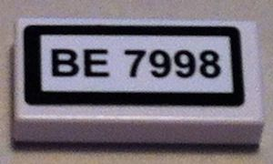 Lego Tile 1 x 2 with 'BE 7998' Pattern (Sticker) - Set 7998 / White
