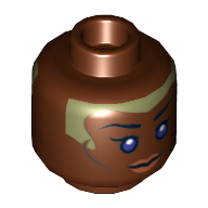 Lego Minifig Head Stass Allie, Violet Eyes, Brown Lips and Pale Green Head Paint Print [Hollow Stud] / Reddish Brown