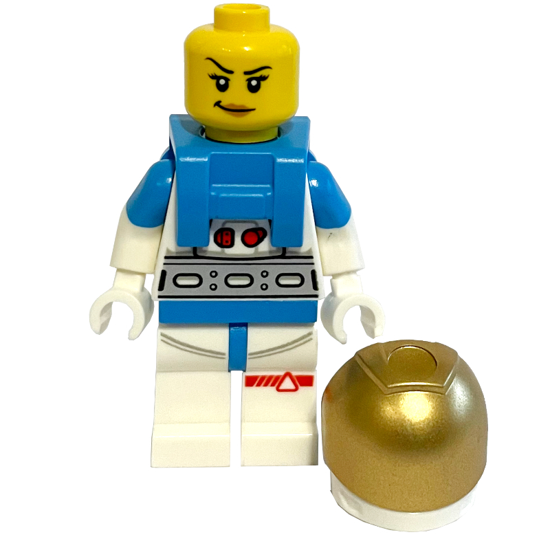 Lego Astronaut, Female, White Suit, Gold Visor, Smirk