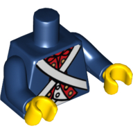 Lego Torso Soldier Coat with White Crossed Belts and Red Placket with Gold Buttons Print, Dark Blue Arms, Yellow Hands / Dark Blue
