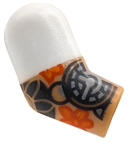 Lego Arm, Right with Molded White Short Sleeve and Printed Orange Flowers and Dark Bluish Gray and Light Bluish Gray Mandala Tattoo Pattern / Warm Tan