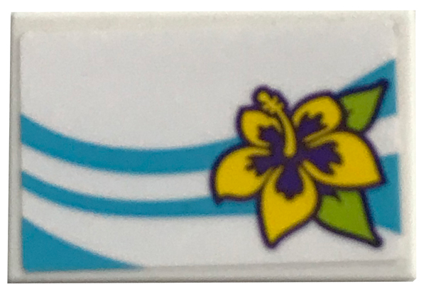 Lego Tile 2 x 3 with Medium Azure Curved Lines, Yellow Flower with Lime Leaves Pattern Model Left Side (Sticker) - Set 41317