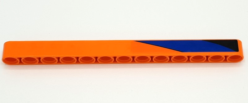 Lego Technic, Liftarm Thick 1 x 13 with Black and Blue Diagonal Stripes Pattern Model Left Side (Sticker) - Set 42141 / Orange