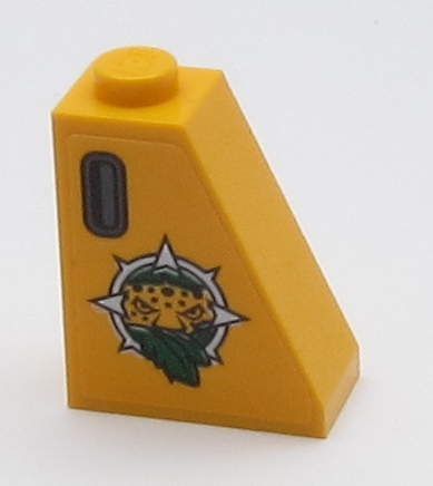 Lego Slope 65 2 x 1 x 2 with Leopard Head, Leaves and Dark Bluish Gray Handle Pattern Model Left Side (Sticker) - Set 60161