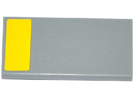 Lego Tile 2 x 4 with Yellow Rectangle Pattern on End (Sticker) - Set 75092 / Light Bluish Gray