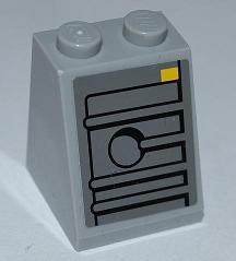 Lego Slope 65 2 x 2 x 2 with Bottom Tube with Ridges, Hole, and Yellow Rectangle Pattern (Sticker) - Set 7965