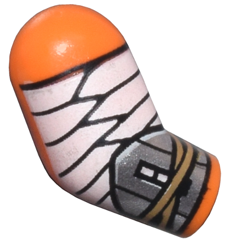 Lego Arm, Right with White Wrappings and Silver Bracer Pattern / Orange