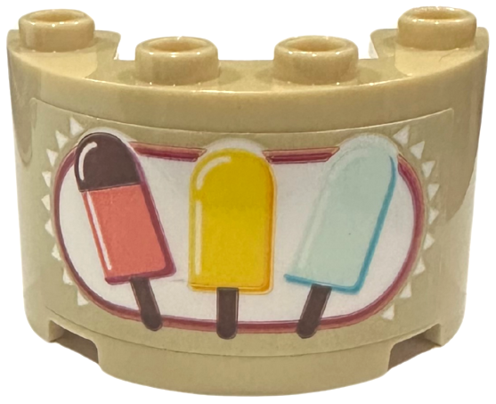 Lego Cylinder Half 2 x 4 x 2 with 1 x 2 Cutout with Coral, Yellow, Light Aqua and Reddish Brown Popsicles Pattern (Sticker) - Set 41720