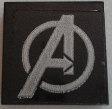 Lego Tile 2 x 2 with Silver Avengers Logo Pattern (Sticker) - Set 76030 / Black