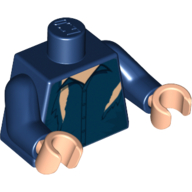 Lego Torso Cardigan Ripped with White Undershirt Print, Dark Blue Arms, Light Nougat Hands