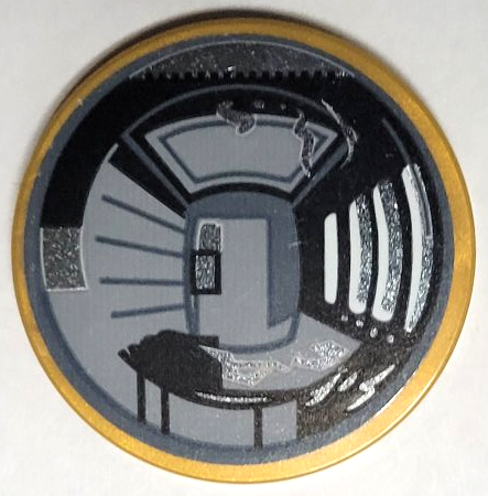 Lego Tile, Round 3 x 3 with Convex Mirror with Black, Dark Bluish Gray, Light Bluish Gray and Silver Orient Express Train Carriage Pattern (Sticker) - Set 21344