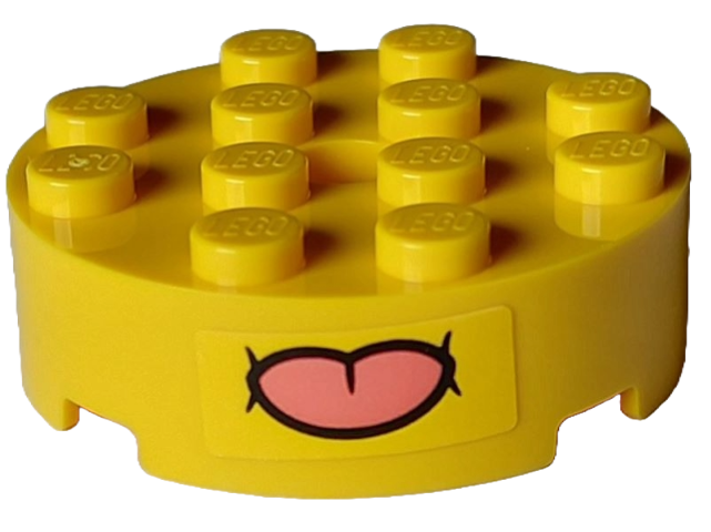 Lego Brick, Round 4 x 4 with Hole with Mouth with Coral Tongue Sticking Out Pattern (Sticker) - Set 75582