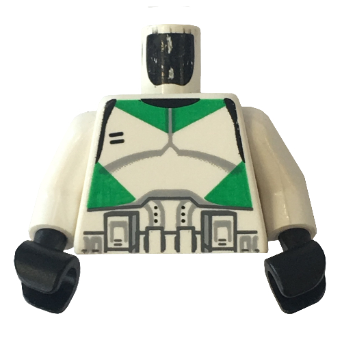 Lego Torso Armor Clone Trooper with Green Stripes Print, White Arms, Black Hands / White