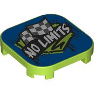 Lego Tile Round Corners 4 x 4 x 2/3 with White 'NO LIMITS' on Black Field, Racing Flags Print