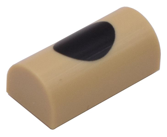 Lego Slope, Curved 1 x 2 x 2/3 Double with Black Oval Pattern (Pokémon Arcanine Nose) / Tan