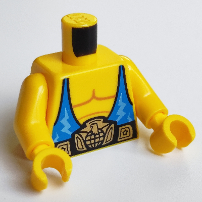 Lego Torso, Muscles with Blue Tank Top and Large Gold and Black Belt Print, Yellow Arms, Yellow Hands