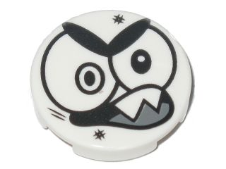 Lego Tile, Round 2 x 2 with Bottom Stud Holder with Black Large Eyes, Eyebrows, Open Mouth with 2 Sharp Teeth (Nixel Face) Pattern