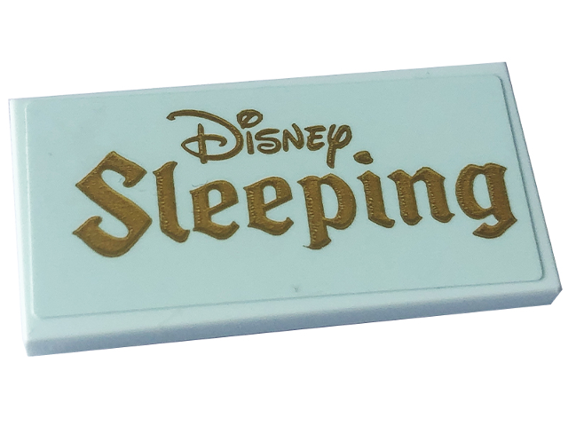 Lego Tile 2 x 4 with Gold 'Disney' and 'Sleeping' Pattern (Sticker) - Set 43227 / Light Aqua