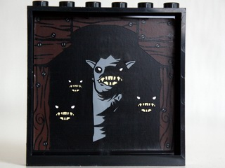 Lego Panel 1 x 6 x 5 with Cave and 4 Wargs Pattern on Inside (Sticker) - Set 10237 / Black