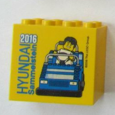 Lego Brick 2 x 4 x 3 with 'HYUNDAI Sammelstein 2016' Print / Yellow