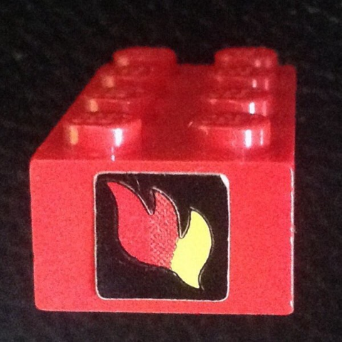 Lego Brick 2 x 4 with Classic Fire Logo Pattern on One End (Sticker) - set 374-1