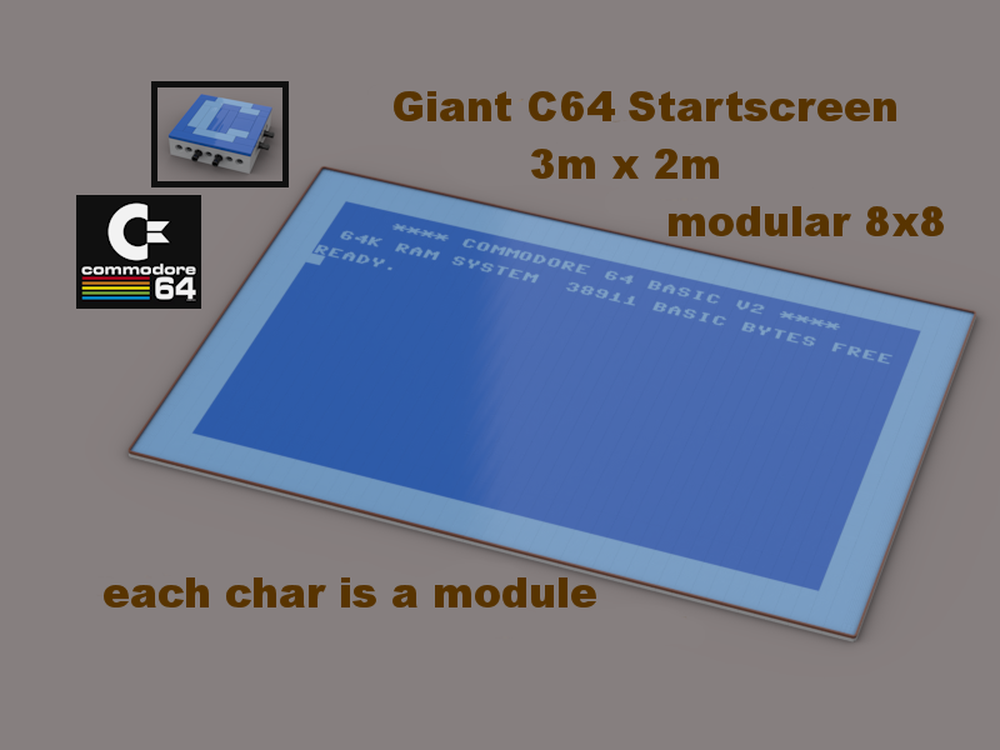 Lego Giant C64 Startscreen with frame on 8x8 modules / Riesiger C64-Startscreen mit Rahmen auf 8x8 Modulen