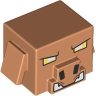Lego Minifig Head Special, Cube Hog with Semi-Pixelated Yellow/White Eyes, White Fangs, Black Nose Print / Nougat