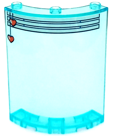 Lego Cylinder Quarter 4 x 4 x 6 with White Venetian Blinds with Coral Hearts Drawstring Pattern (Sticker) - Set 41394 / Trans-Light Blue
