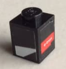 Lego Brick 1 x 1 with 'e-tron' and White Trapezoid on Adjacent Sides Pattern Model Left Side (Stickers) - Set 75872 / Black