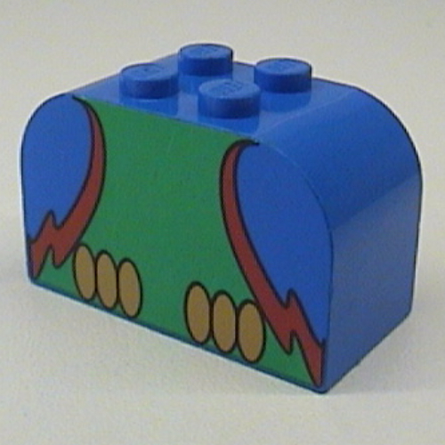 Lego Brick Curved 2 x 4 x 2 Double with Parrot, Green Chest, Red Wings Outline Body Print / Blue