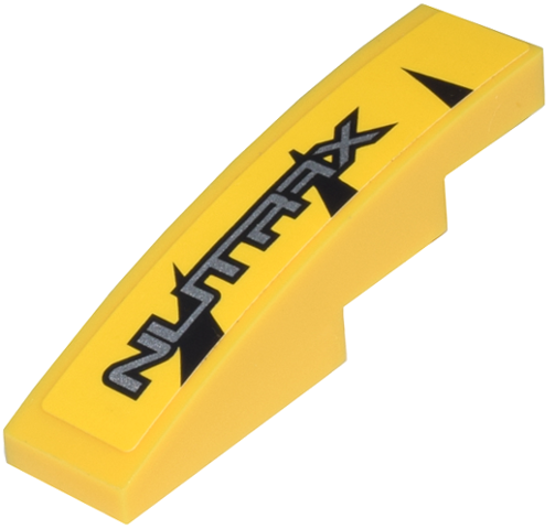 Lego Slope, Curved 4 x 1 with Silver 'NUTRAX' Pattern Model Right Side (Sticker) - Set 8228 / Yellow