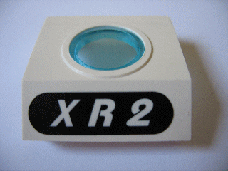 Lego Panel 4 x 3 x 3 with Trans-Light Blue Porthole with White 'XR2' in Black Oval Pattern (Sticker) - Set 1782 / White