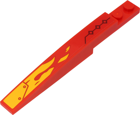 Lego Slope, Curved 10 x 1 with Yellow Flames and Black Line and Squares on Red Background Pattern Model Left Side (Sticker) - Set 71704