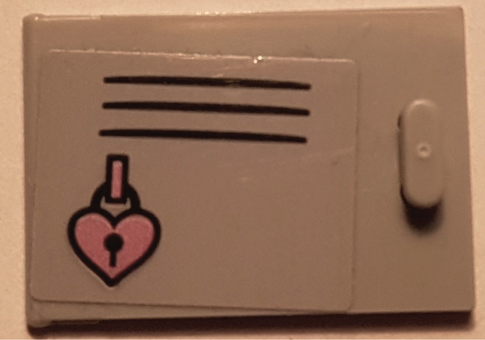 Lego Container, Cupboard 2 x 3 x 2 Door with Locker, Black Vent Lines and Metallic Pink Heart Padlock Pattern (Sticker) - Set 41352