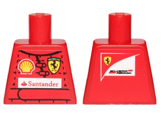 Lego Torso Racing Suit with Ferrari, Shell, and Santander Logos on Front, Scuderia Ferrari Logo on Back Pattern (Stickers) / Red