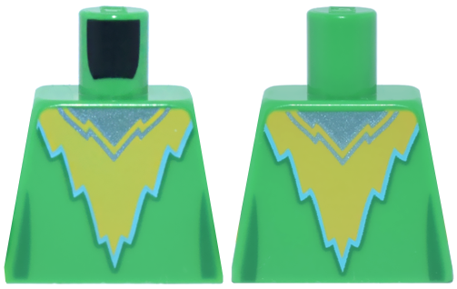 Lego Torso Female Super Hero Costume with Yellow Jagged Panel, Medium Azure Trim and Metallic Light Blue Neck Pattern / Bright Green