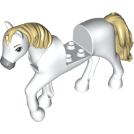Lego Animal, Horse with Raised Leg, Tan Mane and Tail, Dark Bluish Grey Nose print / White