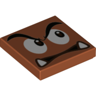 Lego Tile 2 x 2 with Goomba Face Looking Left Print / Dark Orange