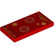 Lego Tile 2 x 4 with Gold Flowers, Chinese Lampoons Print